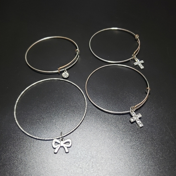bangle bracelets with charms bundle lot of 4, crosses, bows - Picture 4 of 4
